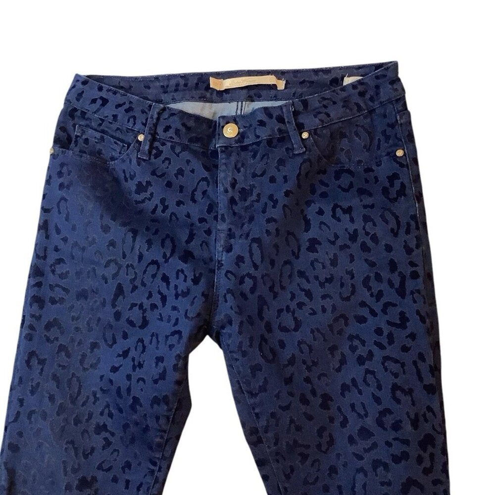 Zara Woman Leopard Print Blue Skinny Jeans Mid Rise Slim Fit Size USA 06